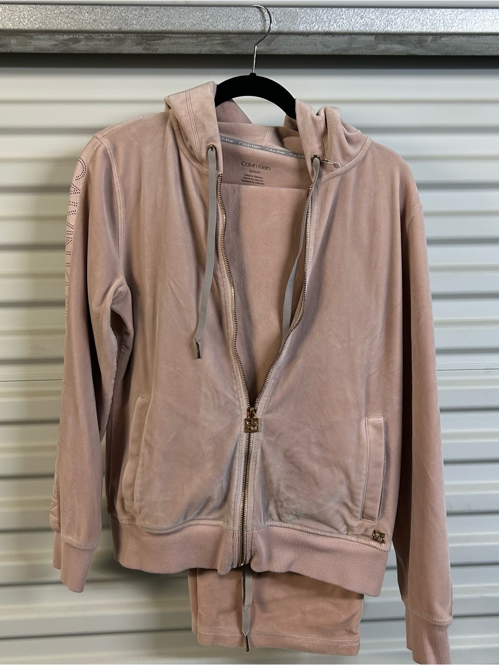 Calvin Klein Dusty Pink Velour Zip-Up Hoodie Set